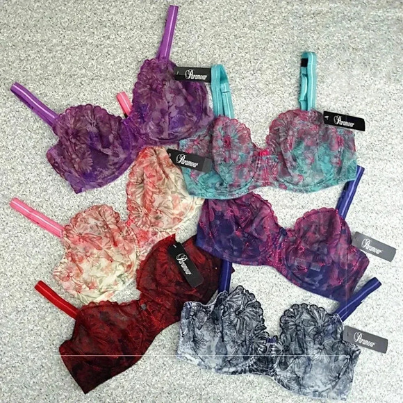 32DDD Paramour 115009 Ellie Demi Unlined Lace Underwire Bra Blue Blossoms NWT - Picture 9 of 11
